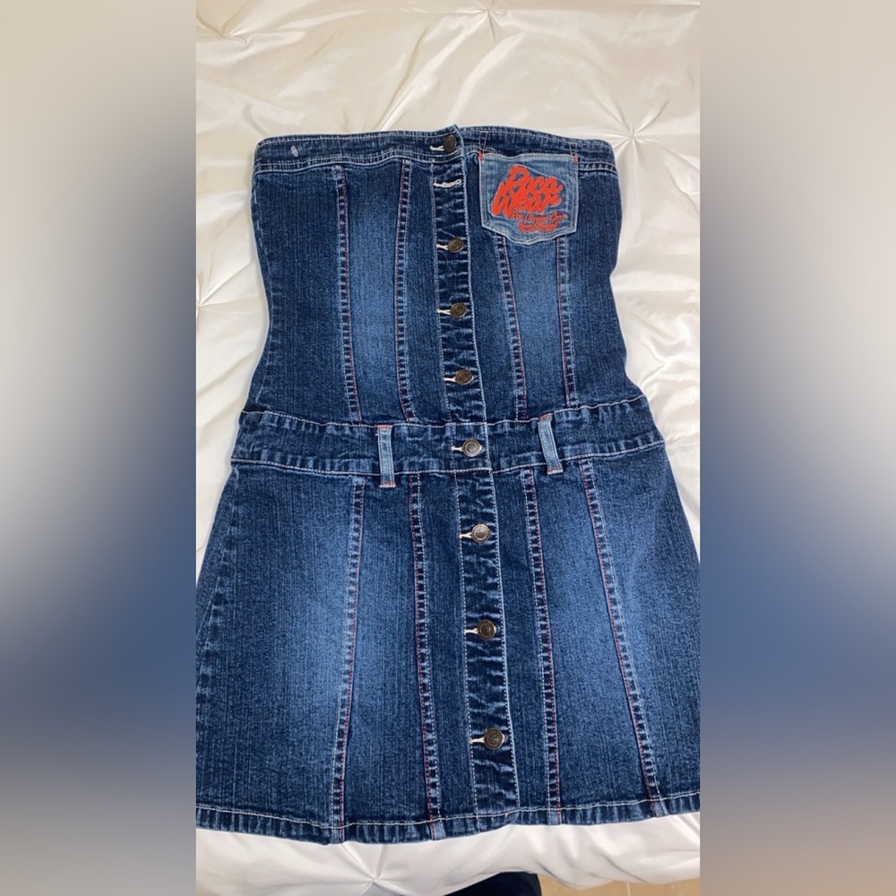Rocawear Blue Denim dress with Vertical Seaming vintage 2000’s denim dress Y2K